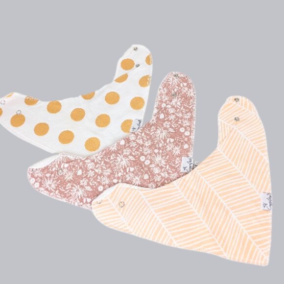 Copper Pearl Bib Set – 3 Peach, Floral, Polka Dot Prints - Picture 1 of 6